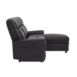 Canapé angle droit - JESS - avec coffre et 1 place relax électrique - Cuir et simili noir - 235x97x98cm