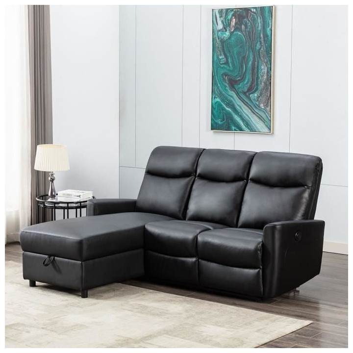 Canapé angle gauche - JESS - avec coffre et 1 place relax électrique