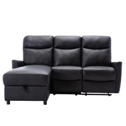 Canapé angle gauche - JESS - avec coffre et 1 place relax électrique - Cuir et simili noir - 235x97x98cm