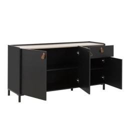 GAMI Enfilade - Décor chataigner et noir - Contemporain - 3 portes et 1 tiroir - AMSTERDAM - L 160 x P 46 x H 80 cm