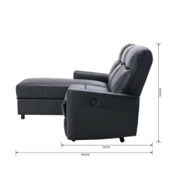 Canapé angle gauche - JESS - avec coffre et 1 place relax électrique - Cuir et simili noir - 235x97x98cm