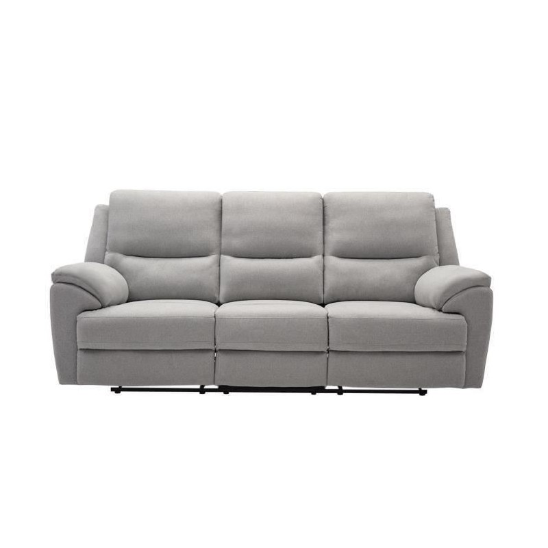 Canapé 3 places dont 2 places relax manuels - Tissu Gris - Contemporain - L 228 x P 98 x H 103 cm - LAWRENCE