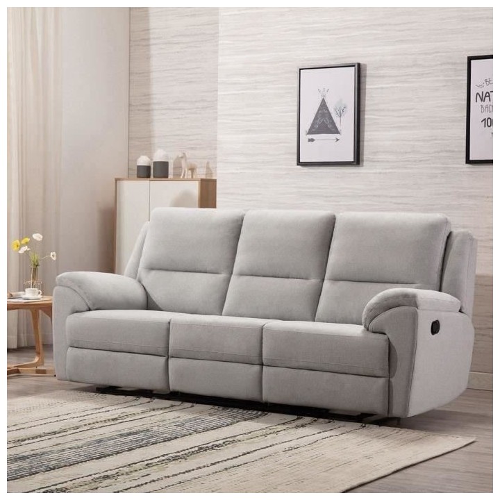 Canapé 3 places dont 2 places relax manuels - Tissu Gris - Contempora