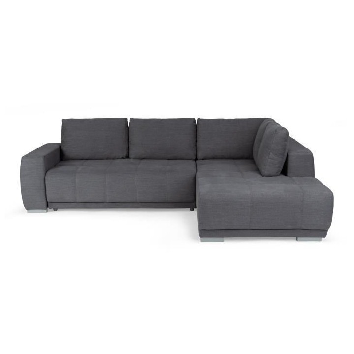 Canapé d'angle convertible droit - Tissu Gris - Coffre - L 280 x P 20