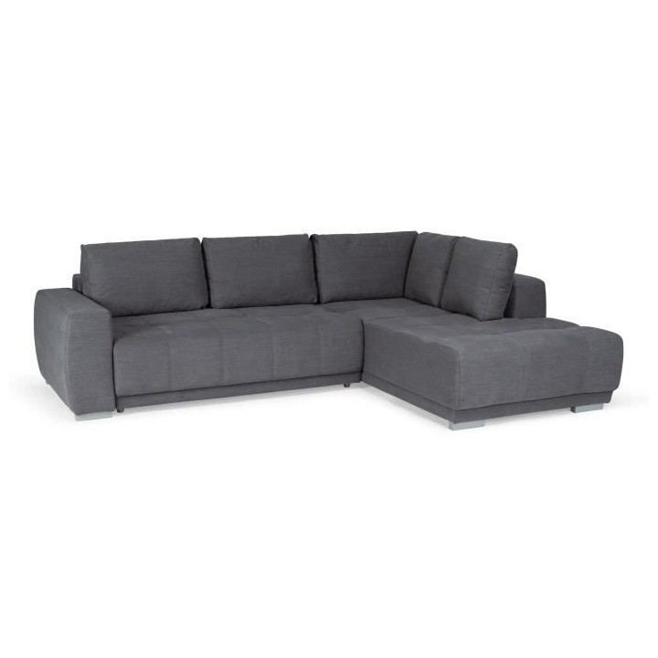 Canapé d'angle convertible droit - Tissu Gris - Coffre - L 280 x P 20