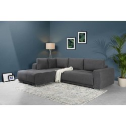 Canapé d'angle convertible gauche - Tissu Gris - Coffre - L 280 x P 204 x H 66 cm - BOLERO