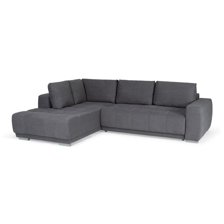 Canapé d'angle convertible gauche - Tissu Gris - Coffre - L 280 x P 2