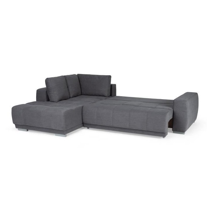 Canapé d'angle convertible gauche - Tissu Gris - Coffre - L 280 x P 2