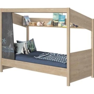 GAMI CABANE - Lit cabane - 90x200 cm - Décor chene et anthracite - L