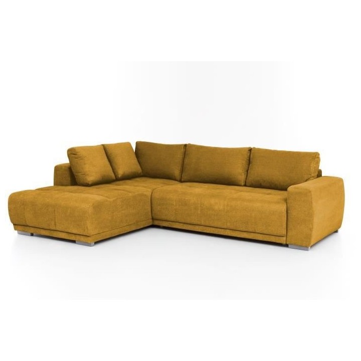 Canapé d'angle convertible gauche 4 places - Tissu jaune - Contempora