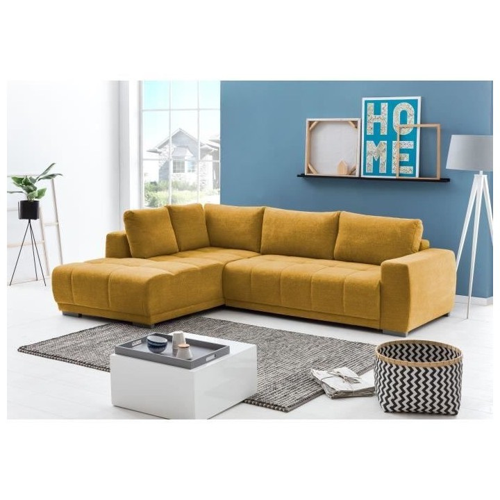 Canapé d'angle convertible gauche 4 places - Tissu jaune - Contempora