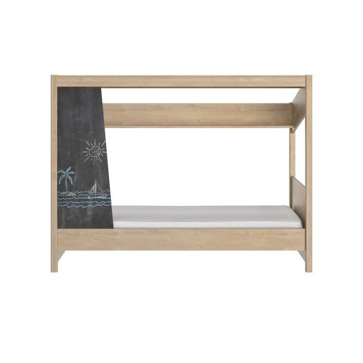 GAMI CABANE - Lit cabane - 90x200 cm - Décor chene et anthracite - L