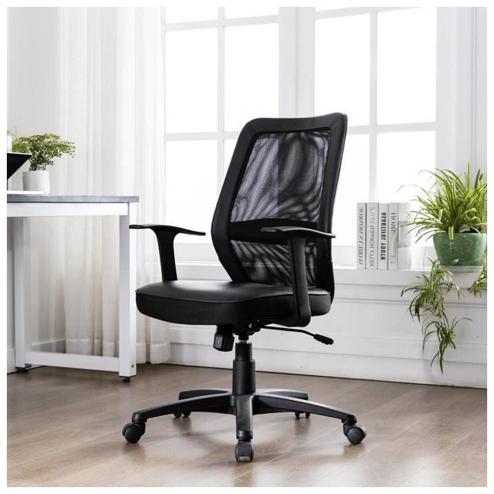 PIMA Chaise de bureau ajustable avec accoudoirs - Tissu mailles noir -