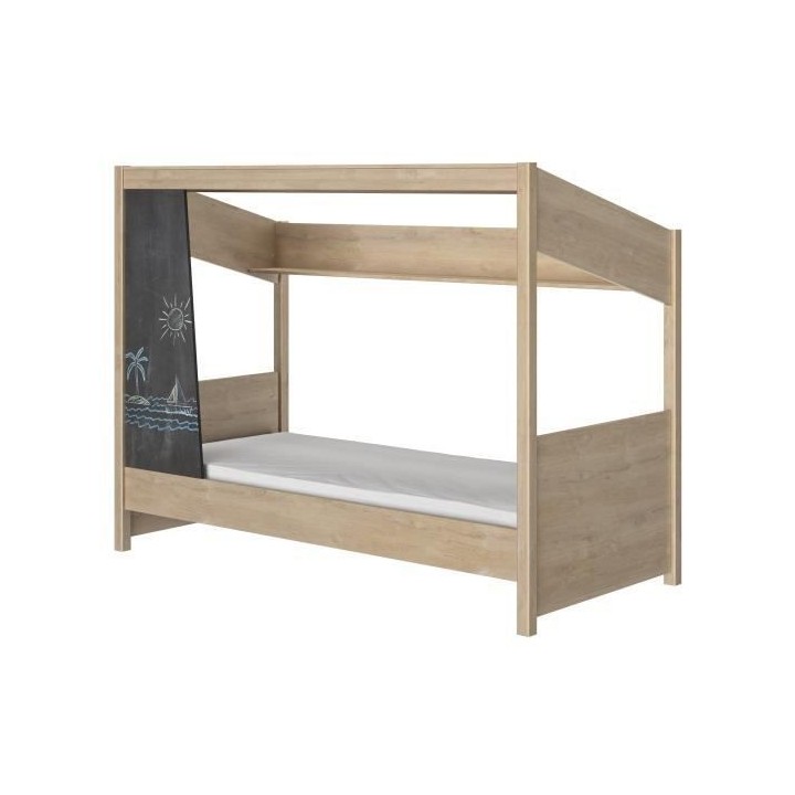 GAMI CABANE - Lit cabane - 90x200 cm - Décor chene et anthracite - L