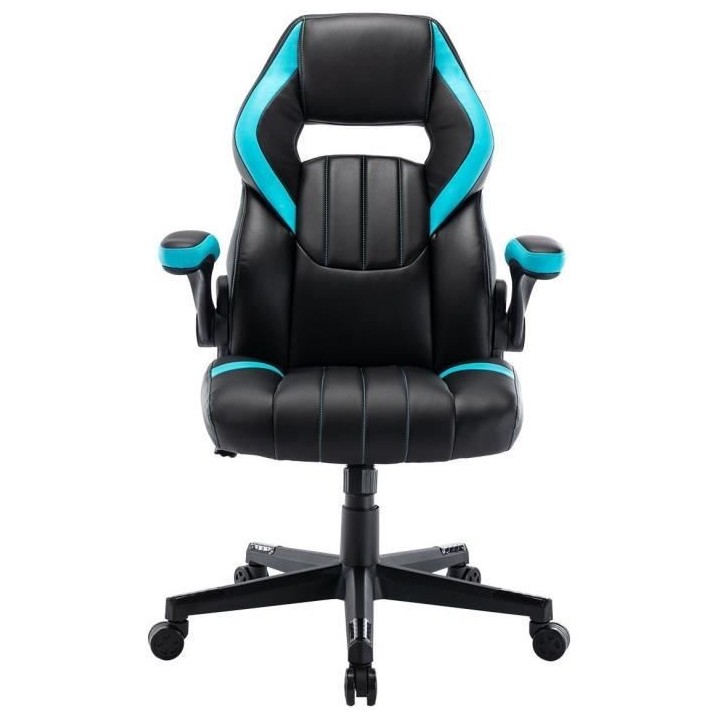 RACING Chaise gaming de bureau a roulette - Simili noir et bleu clair
