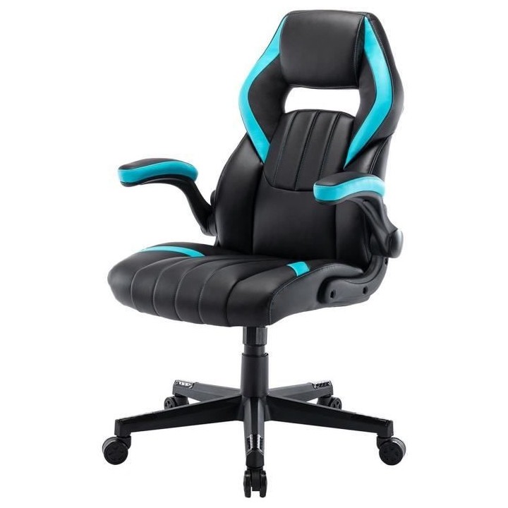 RACING Chaise gaming de bureau a roulette - Simili noir et bleu clair