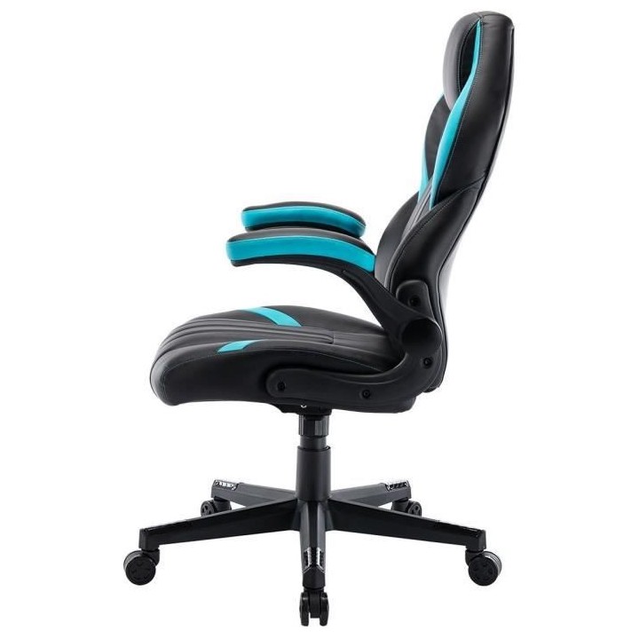 RACING Chaise gaming de bureau a roulette - Simili noir et bleu clair
