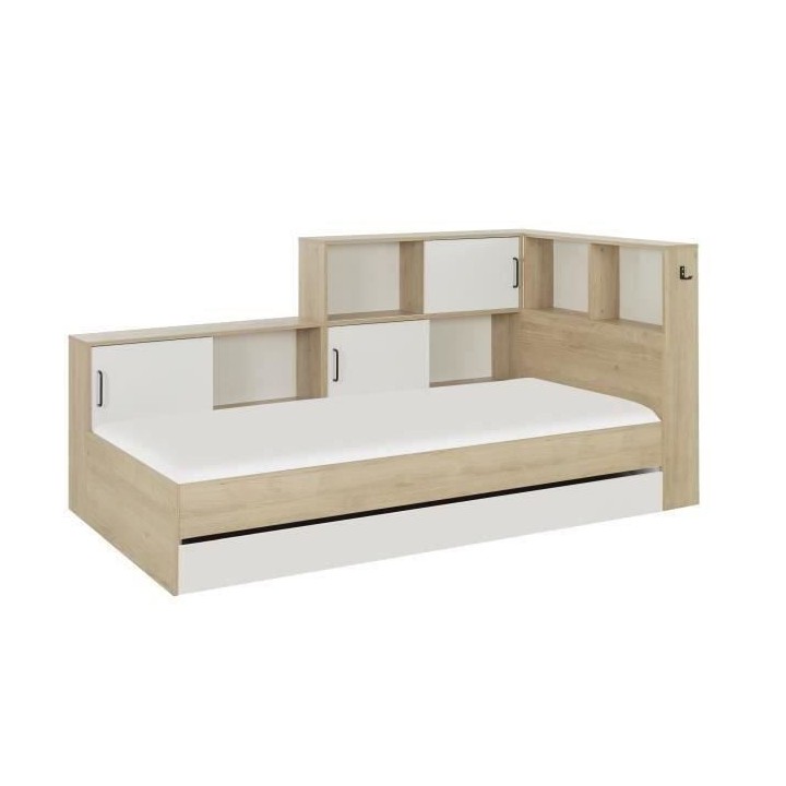 GAMI Erwan Lit enfant avec rangements - Décor blanc et châtaignier -