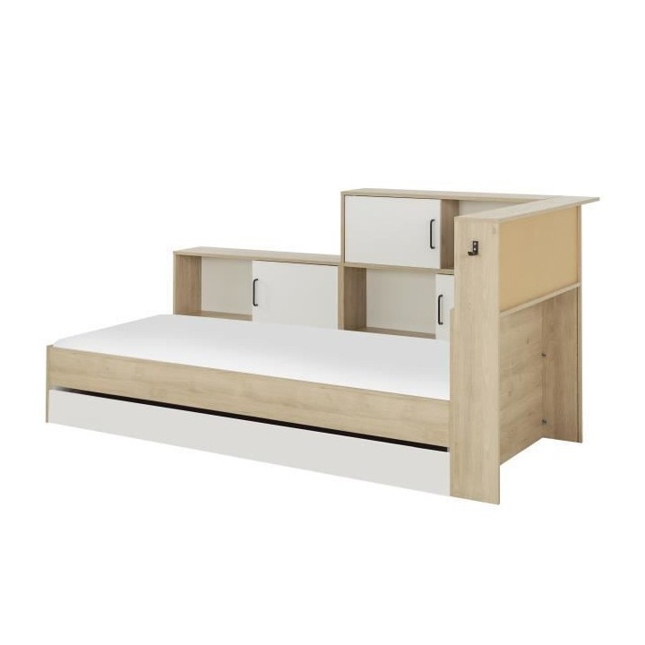 GAMI Erwan Lit enfant avec rangements - Décor blanc et châtaignier -