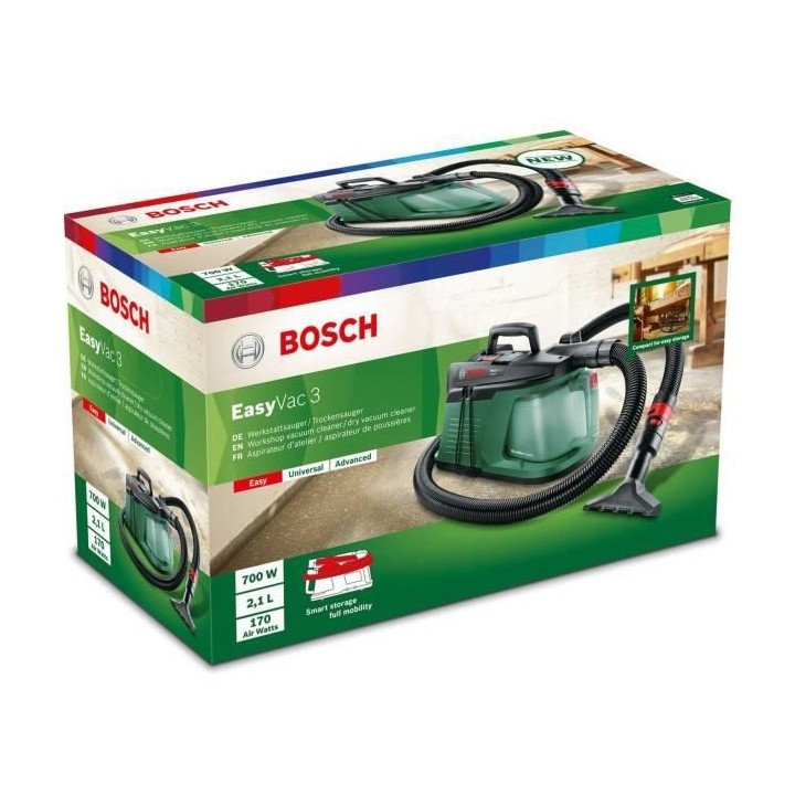 Aspirateur d'atelier Bosch - EasyVac 3 - Cuve polypropylene 2L - 700W