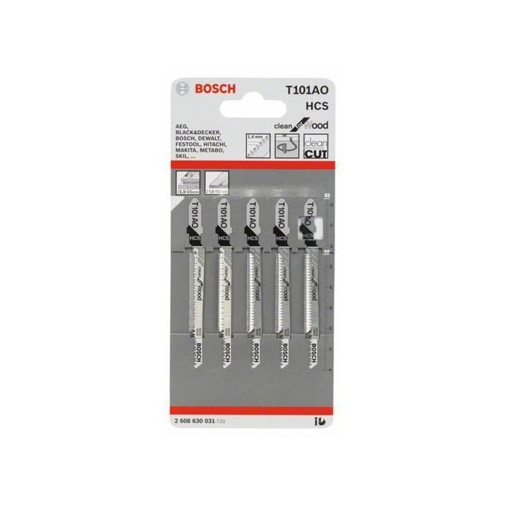 5 lames de scie sauteuse 83 mm HCS T101AO pour le bois - BOSCH - 26086
