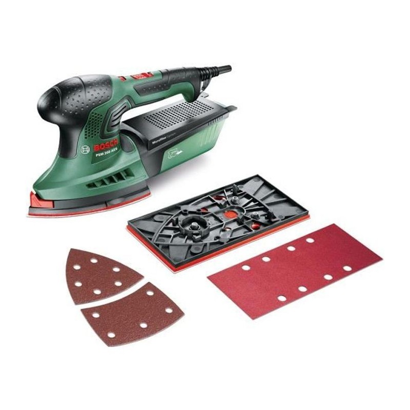 Ponceuse Multi Bosch - PSM 200 AES (Livrée avec 2 feuilles abrasives, Plateau de Ponçage et Coffret)