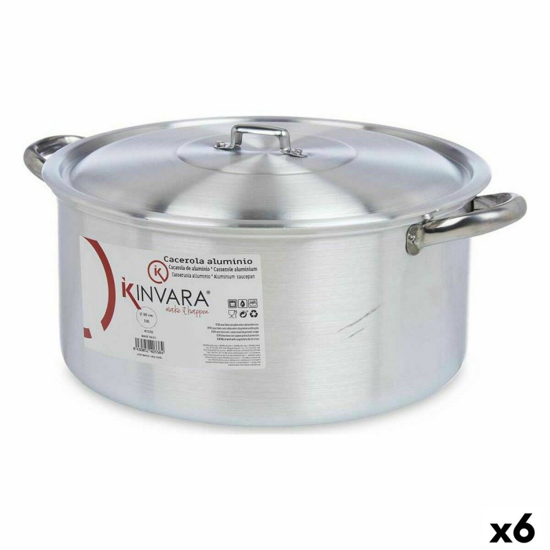 Casserole avec Couvercle Argenté Aluminium 10 L (6 Unités)