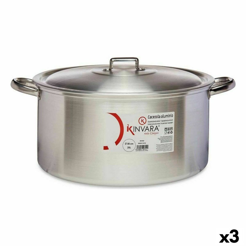 Casserole avec Couvercle Argenté Aluminium 20 L (3 Unités)