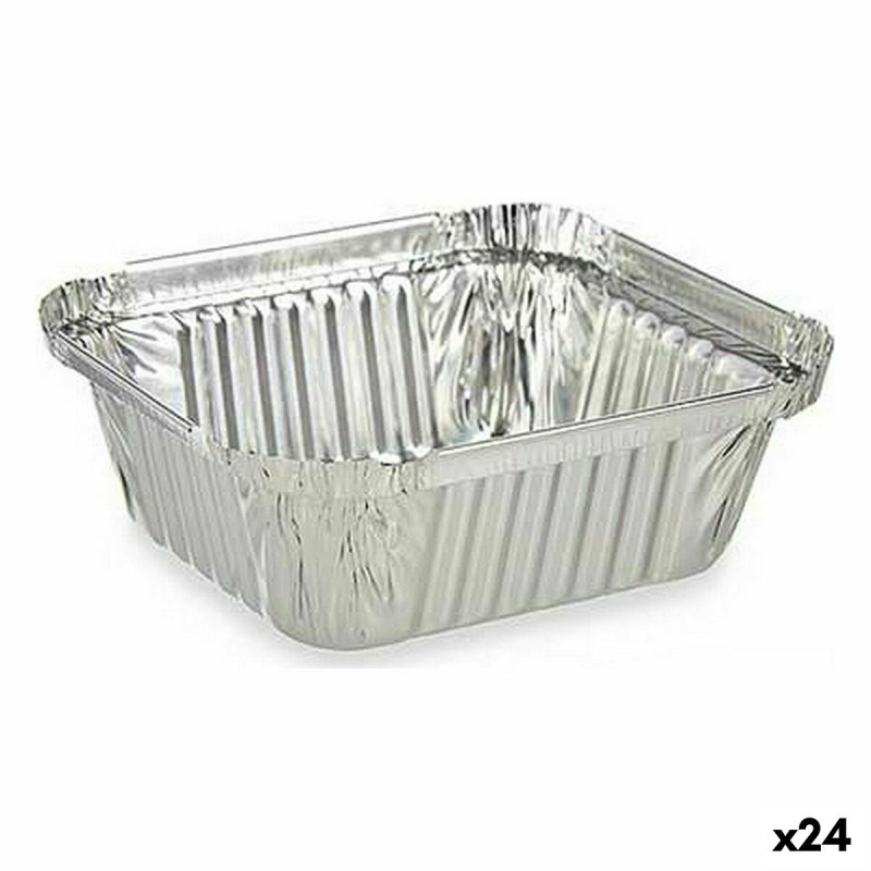 Ensemble de plats pour la cuisine Jetable Avec couvercle Aluminium 500 ml 14,5 x 7,5 x 12,5 cm (24 Unités)