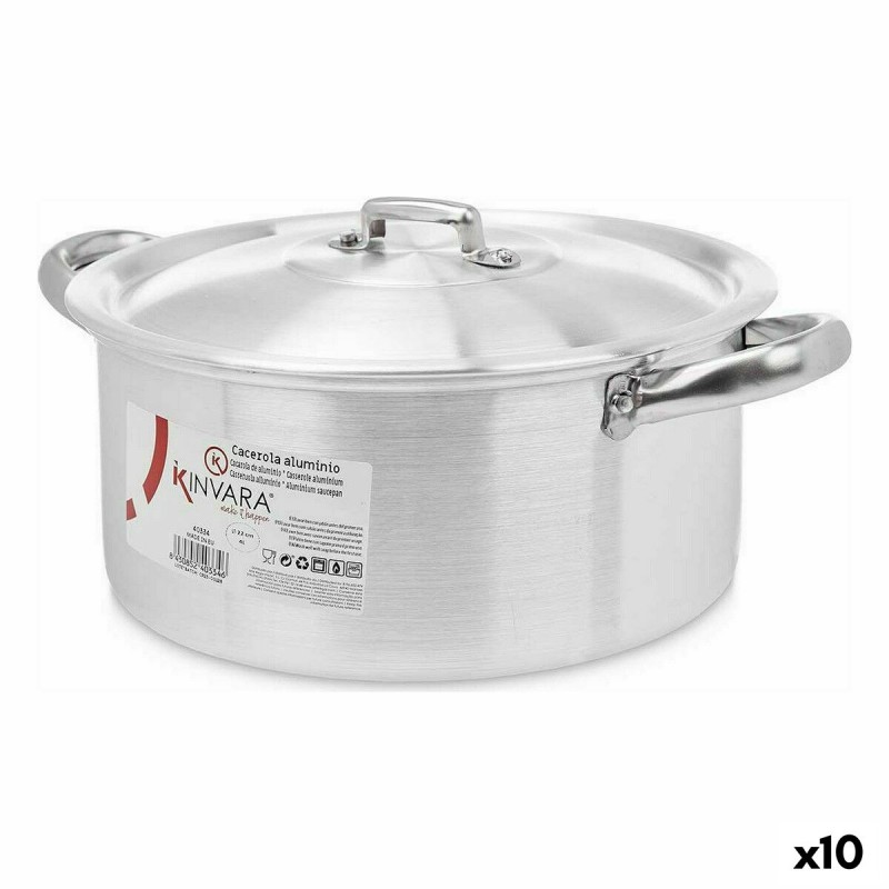 Casserole avec Couvercle Argenté Aluminium 4 L 24 x 13 x 31 cm (10 Unités)