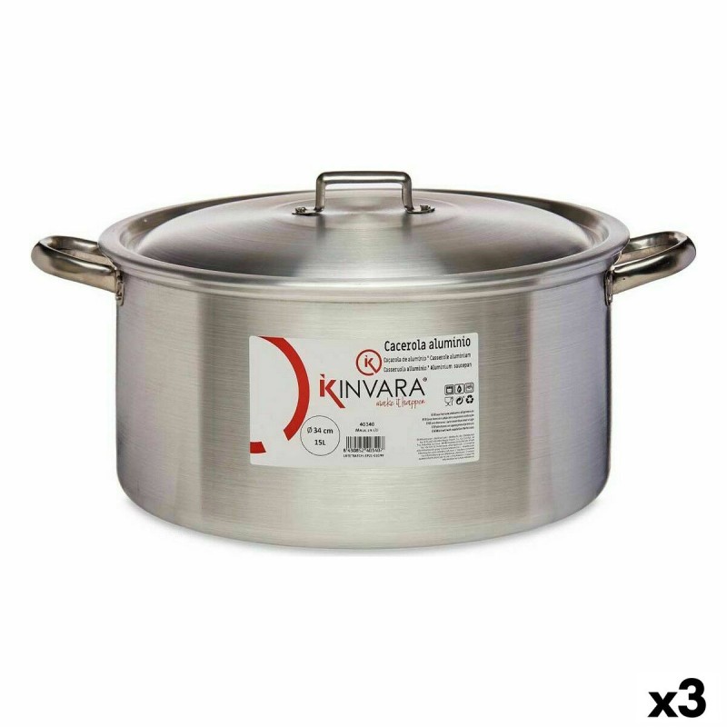 Casserole avec Couvercle Argenté Aluminium 15 L (3 Unités)