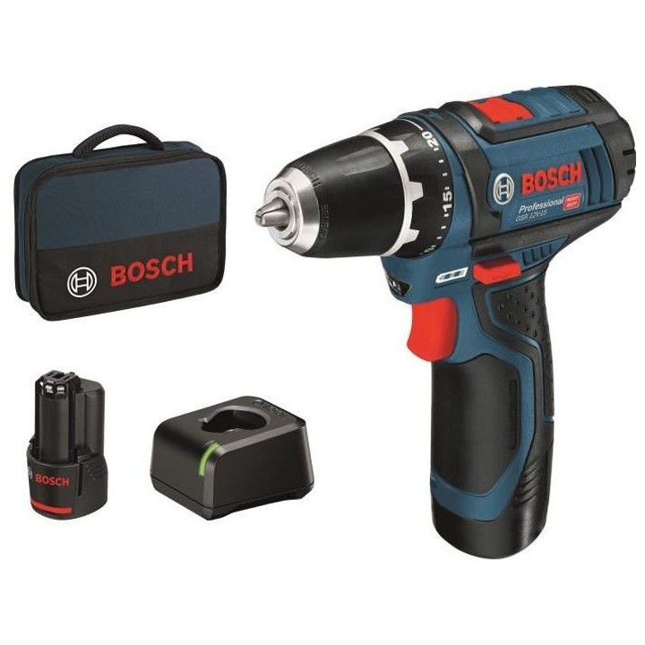 Perceuse-visseuse sans fil GSR 12V-15 + 2 batteries 2Ah + chargeur + b