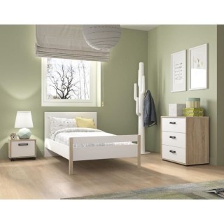 GAMI Ensemble lit 90x190 + Chevet 1 porte + Commode 3 tiroirs - Made i