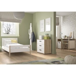 Meuble de chambre -Blanc - Camille - Lit 90x190 + Commode 3 tiroirs +