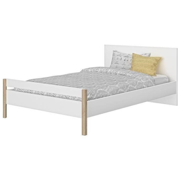 Meuble de chambre -Blanc - Camille - Lit 90x190 + Commode 3 tiroirs +