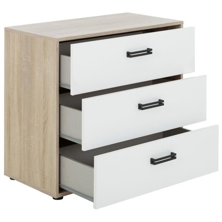 Meuble de chambre -Blanc - Camille - Lit 90x190 + Commode 3 tiroirs +