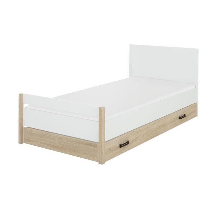GAMI Lit enfant 90 x 190 cm + Tiroir - Décor chene et blanc - L 100 x
