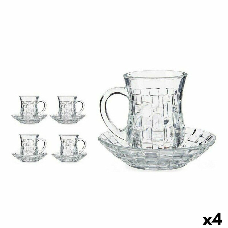 Lot de tasses avec soucoupes 125 ml Transparent verre (12 x 9 x 12 cm) (4 Unités)