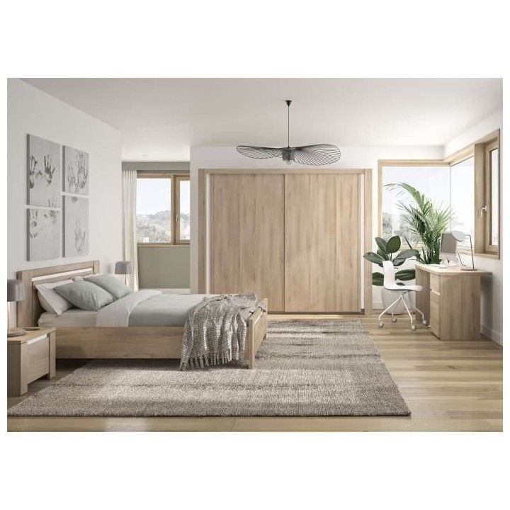 Bureau OLERON - 1 tiroir 1 porte - Décor chene - Made in France - L 1