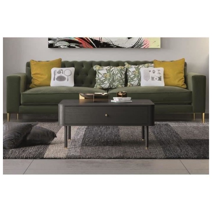 GAMI Table basse carée 1 tiroir - Décor noir - L 87 x P 87 x H 41 -