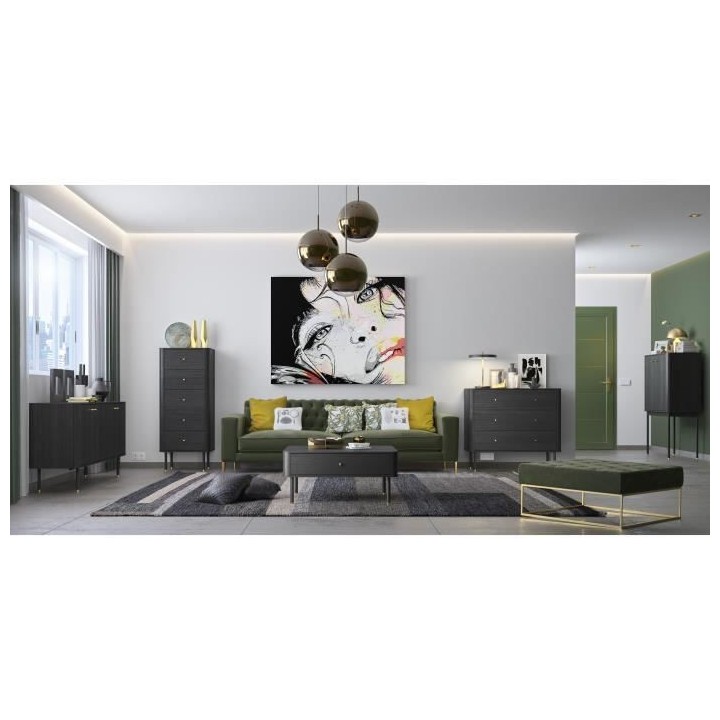 GAMI Table basse carée 1 tiroir - Décor noir - L 87 x P 87 x H 41 -