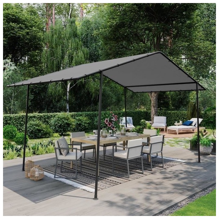 Tonnelle de jardin VICTOR en acier avec toit en toile grise - L398 x P