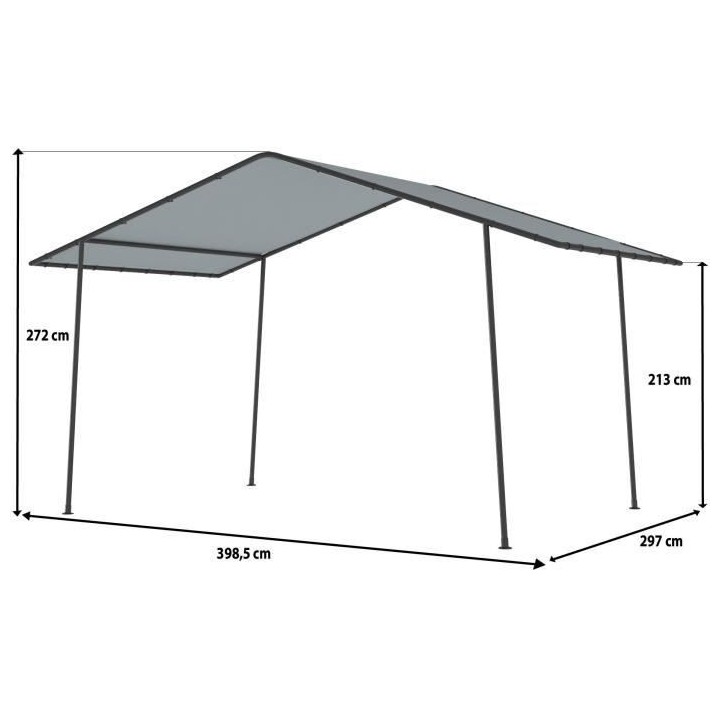Tonnelle de jardin VICTOR en acier avec toit en toile grise - L398 x P