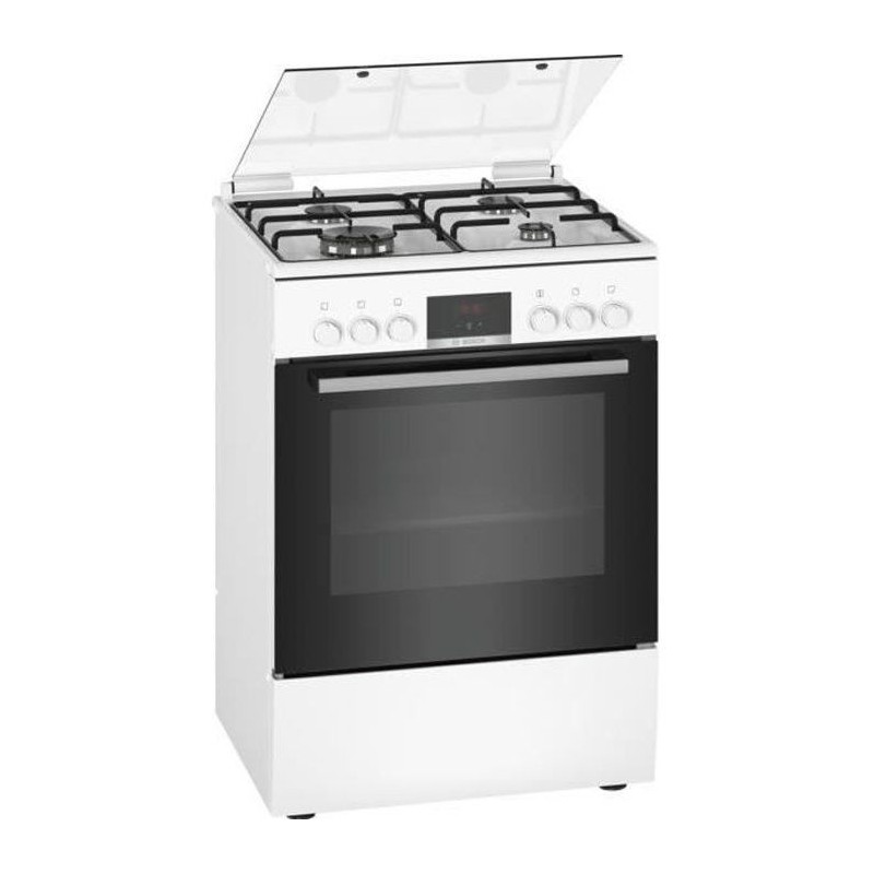 BOSCH HXR39IH20 - Cuisiniere mixte - 3 foyers gaz et 1 wok - Four multifonction full ecoclean - 66 L - A - L 60 cm - Blanc