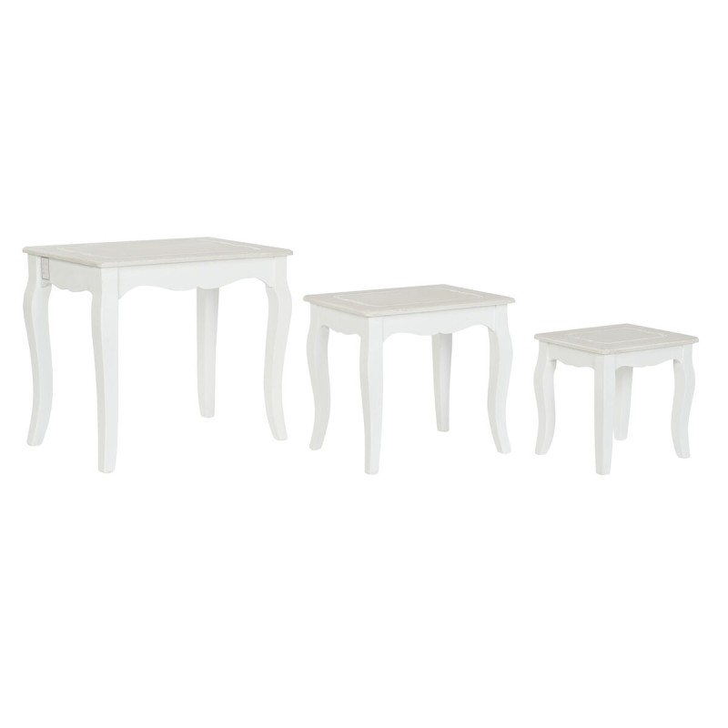 Jeu de 3 tables DKD Home Decor Blanc Marron Clair Bois MDF 53 x 35 x 47 cm