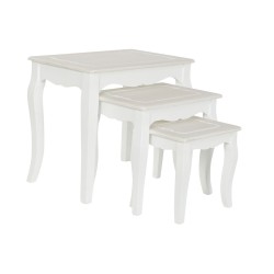 Jeu de 3 tables DKD Home Decor Blanc Marron Clair Bois MDF 53 x 35 x 47 cm