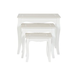 Jeu de 3 tables DKD Home Decor Blanc Marron Clair Bois MDF 53 x 35 x 47 cm