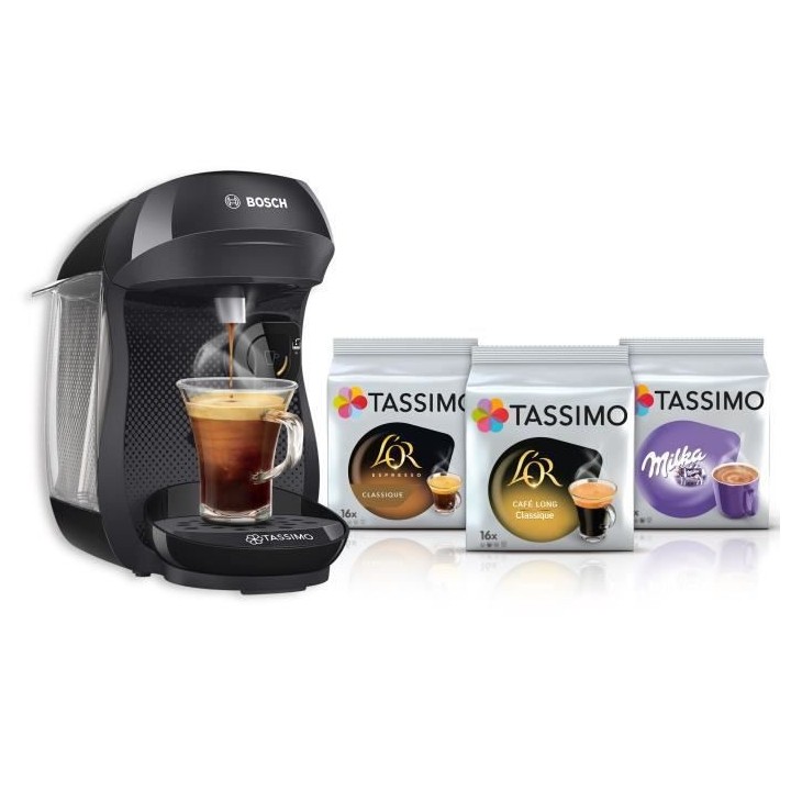 BOSCH machine Tassimo HAPPY (noire) + 3 packs de T-Discs offerts. Mach