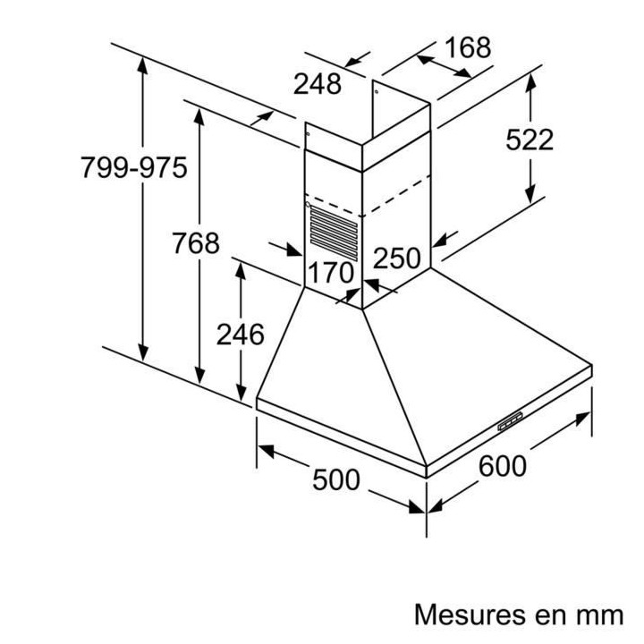 Hotte murale BOSCH DWP64BC50 - Larg 60 cm - Inox - Evacuation / Recycl