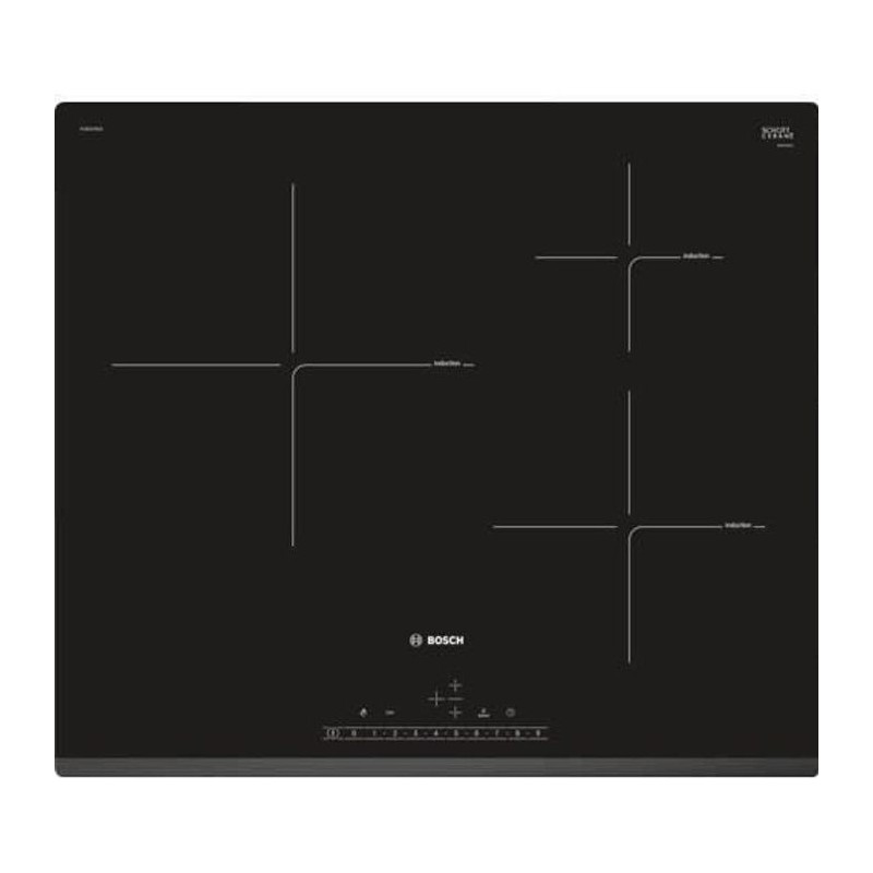 Table de cuisson a Induction BOSCH - 3 zones - L59,2 x P52,2 cm - 7400 W - Revetement verre - Noir - PIJ631FB1E